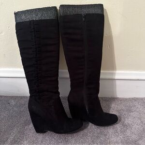 Black suede wedge boots